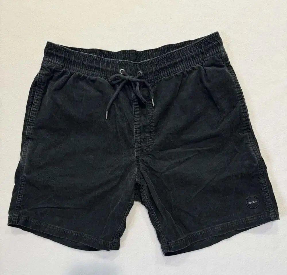 RVCA Men’s Small Black Corduroy Shorts Elastic Waist Drawstring Cotton Stretch